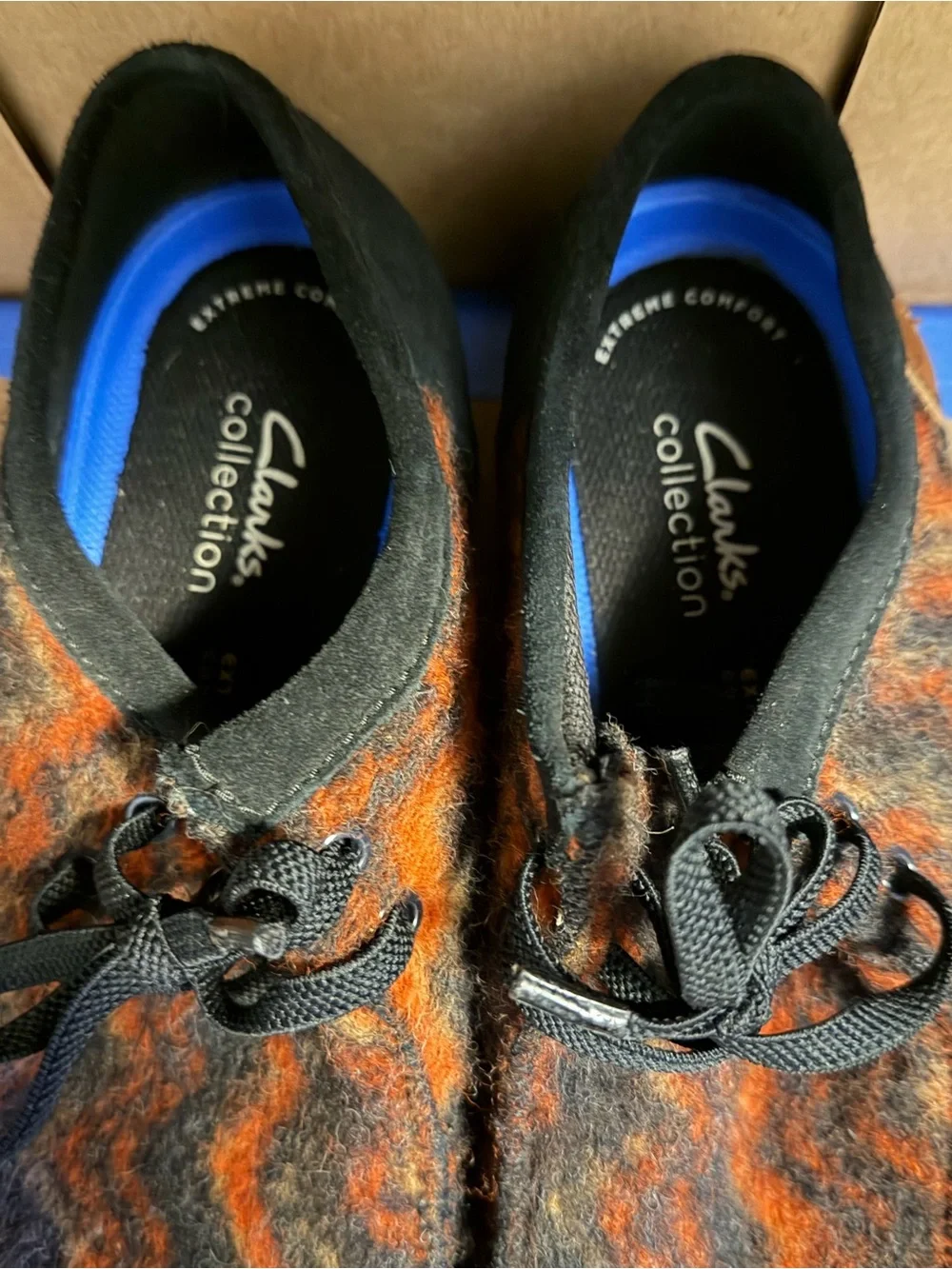 Clarks Men's Wool Slip-Ons in Brown and Orange Zigzag
